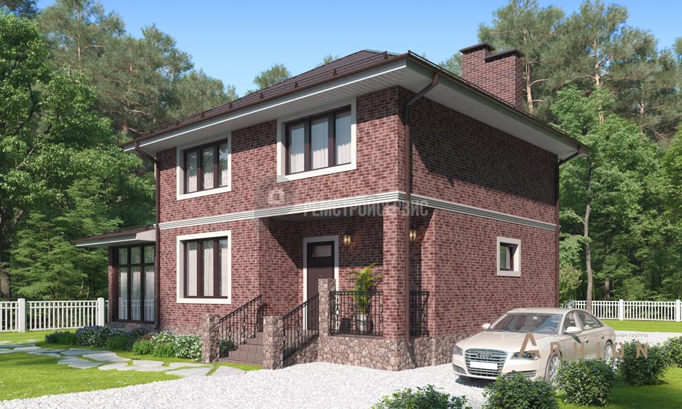 2. Проект двухэтажного дома в современном стиле с многоскатной кровлей, t-77-01, площадью - 140 кв c терассой, балконом